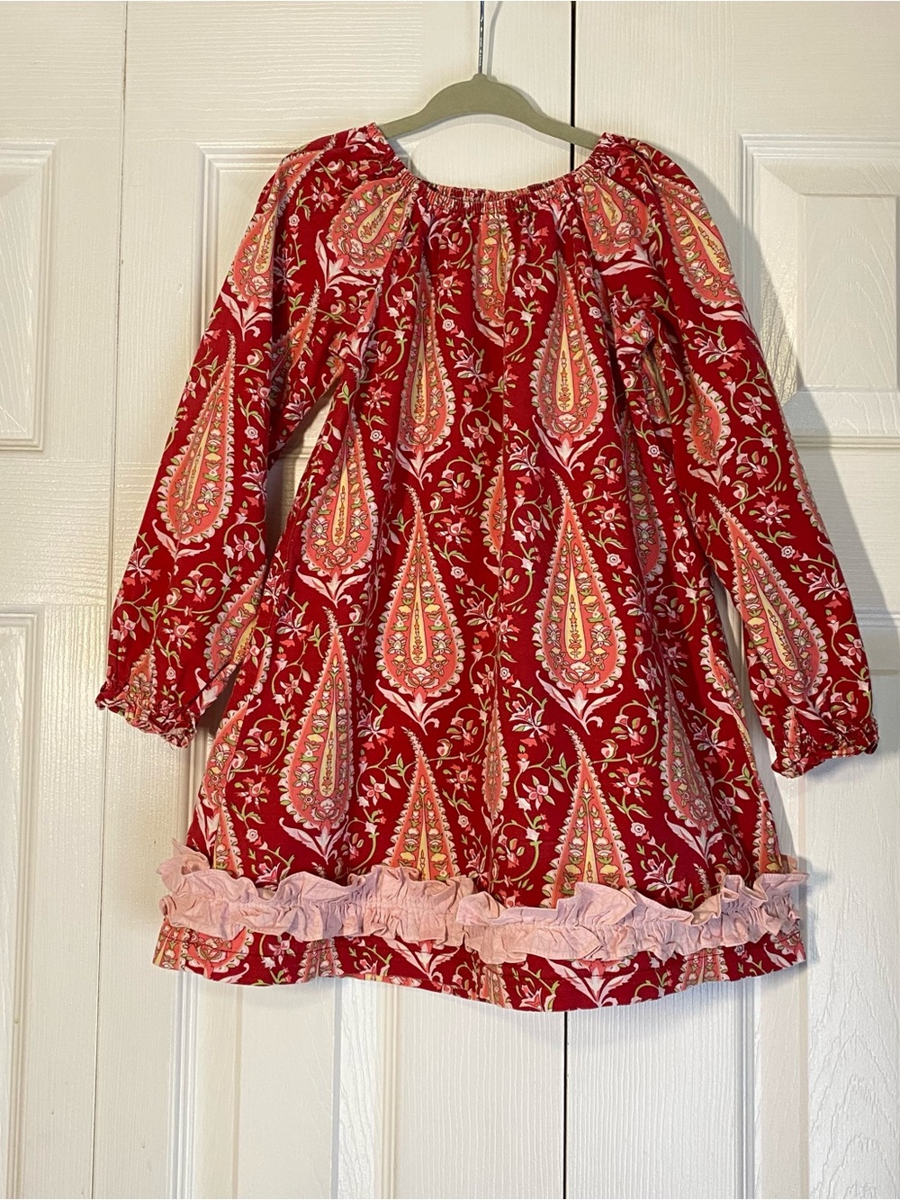 Girl’s Dress by Sweet Tea Red Paisley Floral Cotton Ruffle Peasant Southern Boho